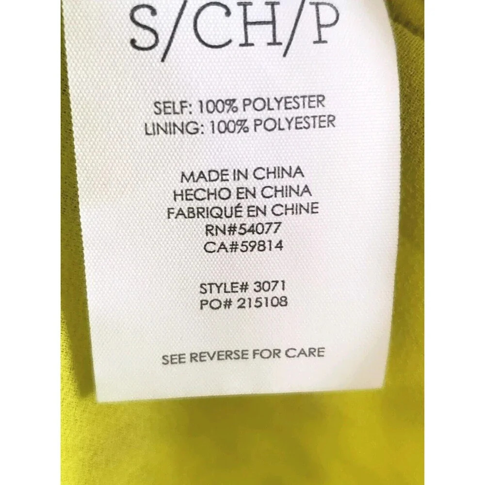 CAbi Reign Chartreuse Lime Chiffon Blouse Hi Low Hem Sleeveless Size Small - Picture 7 of 9